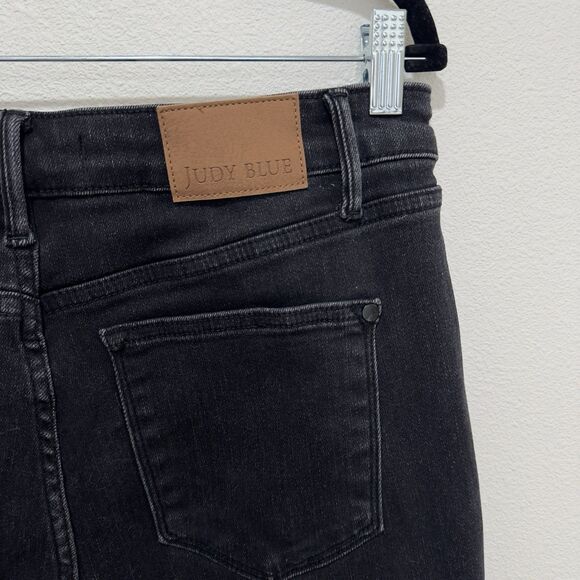 Judy Blue Jeans Womens 27 Black 90s Straight Ripped High Rise Stretch Dark Denim - Picture 9 of 16